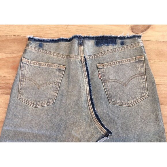 BEBE x Levis Coated Denim Jean Skirt Size 30 Reconstructed Raw Hem A- Line - Picture 6 of 9